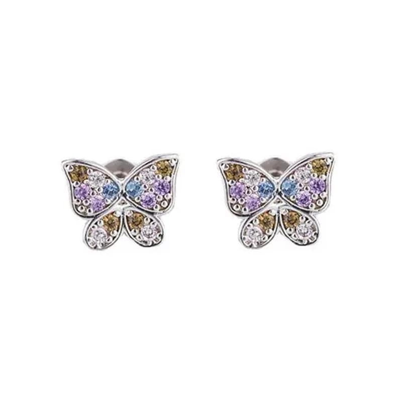 YOUHAN Colorful Butterfly Earrings - Silver Multicolor Gemstones