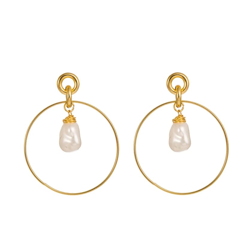 Kefeng Handmade Gold Plated Pearl Drop Earrings