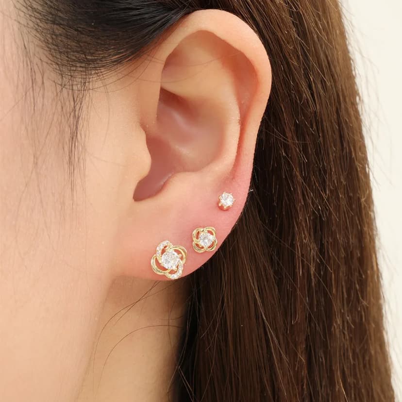 Exquisite Zircon Clover Earrings Set - Gold & Silver
