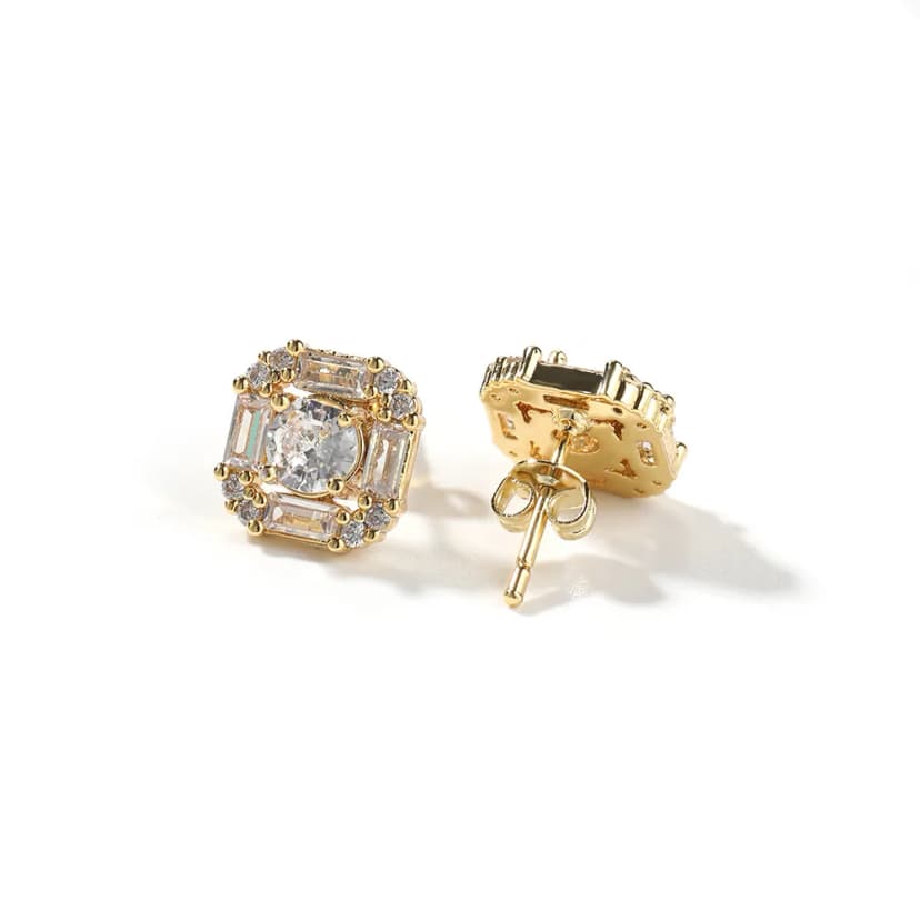 Stylish Brass CZ Square Stud Earrings – Swarovski, Gold/Silver, 6mm/8mm